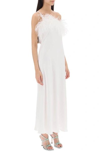 Shop Art Dealer 'ember' Maxi Dress In Satin With Feathers In White