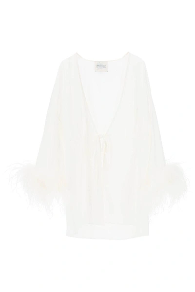 Shop Art Dealer 'iris' Mini Wrap Dress With Feathers On Sleeves In White