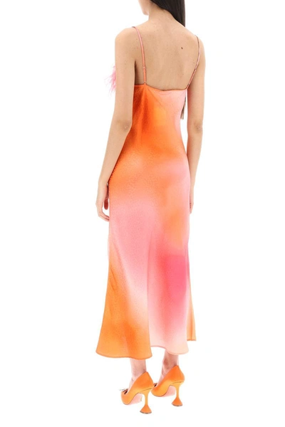 Shop Art Dealer 'ella' Maxi Slip Dress In Jacquard Satin With Feathers In Multicolor