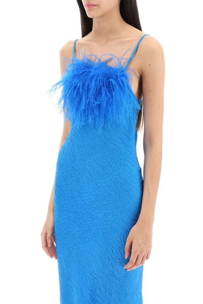 Shop Art Dealer 'ella' Maxi Slip Dress In Jacquard Satin With Feathers In Blue