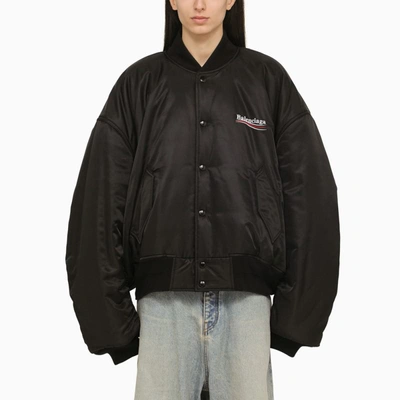 Shop Balenciaga Oversize Nylon Bomber Jacket In Black