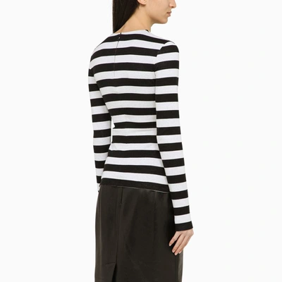 Shop Balmain Black And White Striped Shirt With Logo