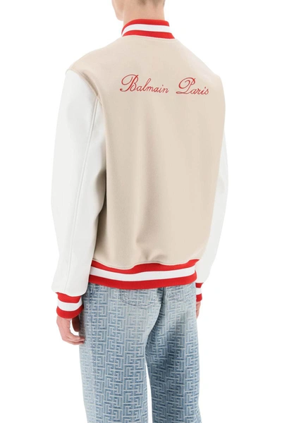 Shop Balmain Bomber Jacket With Logo Embroidery In Multicolor