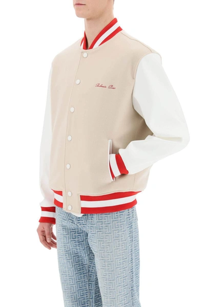 Shop Balmain Bomber Jacket With Logo Embroidery In Multicolor