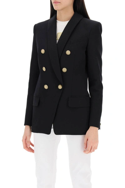 Shop Balmain Double-breasted Jacket With Shaped Cut In Black
