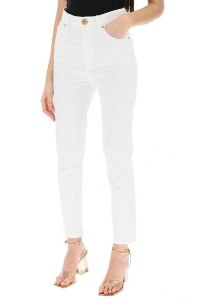 Shop Balmain High-waisted Slim Jeans In White