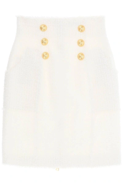 Shop Balmain Pencil Skirt In Monochrome Tweed In White