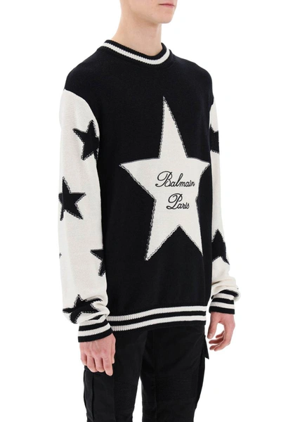 Shop Balmain Sweater With Star Motif In Multicolor