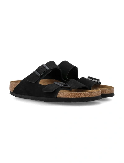 Birkenstock Arizona Double-strap Leather Slides In Black