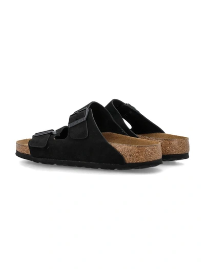 Birkenstock Arizona Double-strap Leather Slides In Black