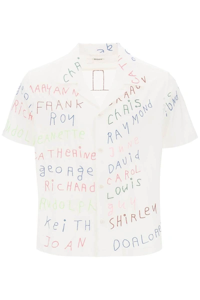 Shop Bode Familial Bowling Shirt With Lettering Embroideries In White