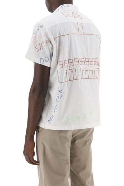 Shop Bode Familial Bowling Shirt With Lettering Embroideries In White