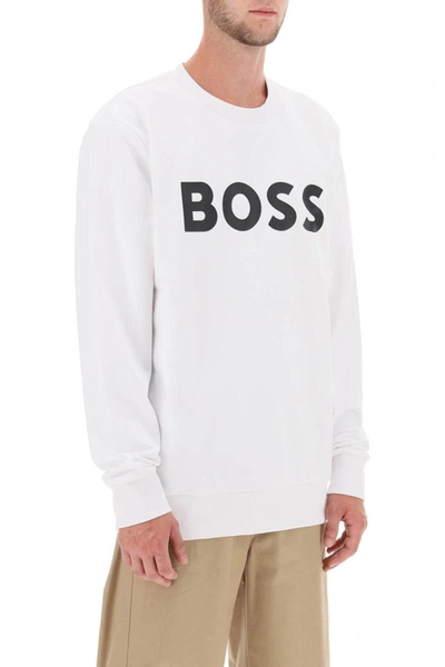 Shop Hugo Boss Boss Logo Print Sweatshirt In White