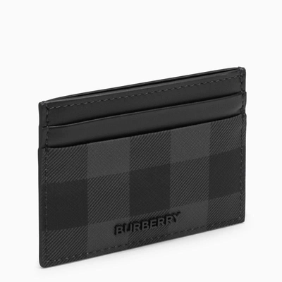 Shop Burberry Card Holder With Check Motif In Grey