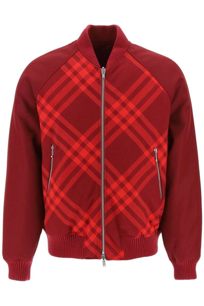 Shop Burberry Check Reversible Bomber Jacket In Red