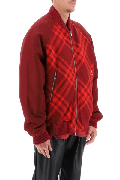 Shop Burberry Check Reversible Bomber Jacket In Red