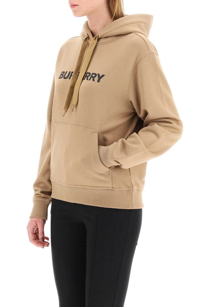 Shop Burberry Poulter Hoodie With Logo Print In Beige