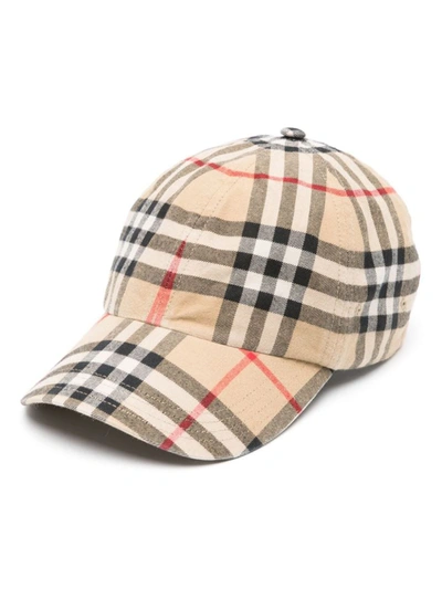 Shop Burberry Vintage Check-pattern Cotton Cap In Archive Beige