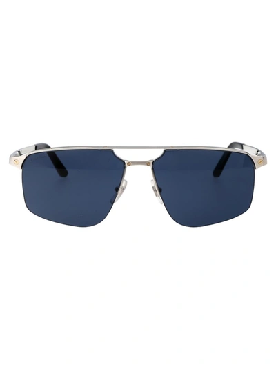 Shop Cartier Sunglasses In 004 Silver Silver Blue