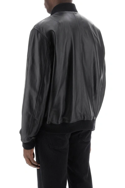Shop Closed Leather Bomber Jacket In Black