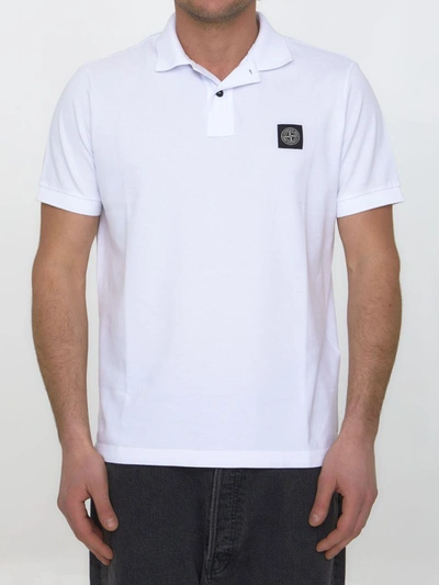 Shop Stone Island Cotton Polo Shirt In White