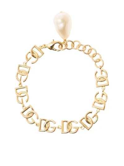 Shop Dolce & Gabbana Dg Logo Bracelet In Grey