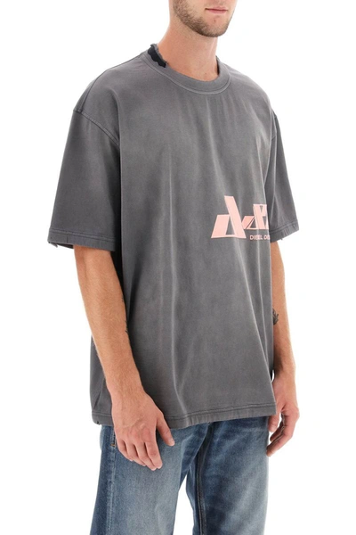 Shop Diesel 't-washrat' T-shirt With Flocked Logo In Grey