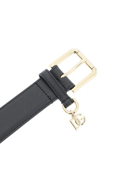 Shop Dolce & Gabbana Belt With Charm Logo In Black