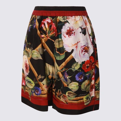 Shop Dolce & Gabbana Black Multicolour Silk Shorts In Roseto F.do Nero