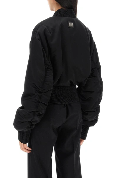 Shop Dolce & Gabbana Charmeuse Bomber Jacket With Draped Sleeves In Black