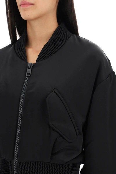 Shop Dolce & Gabbana Charmeuse Bomber Jacket With Draped Sleeves In Black
