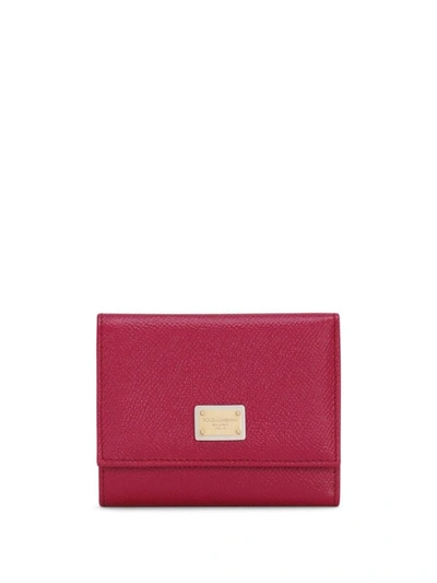 Shop Dolce & Gabbana Compact Wallet With Logo Plaque In Pink & Purple