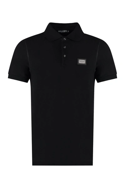 Shop Dolce & Gabbana Cotton-piqué Polo Shirt In Black