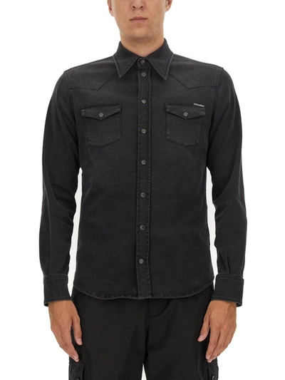 Shop Dolce & Gabbana Denim Shirt In Black