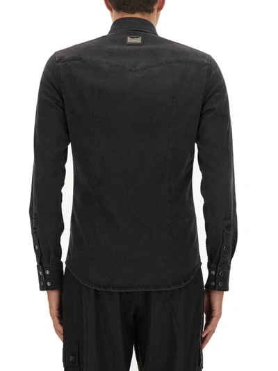 Shop Dolce & Gabbana Denim Shirt In Black