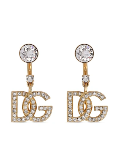 Shop Dolce & Gabbana Earrings With Crystals In Grey