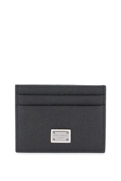 Shop Dolce & Gabbana Leather Card Holder With Logo Plate In Black