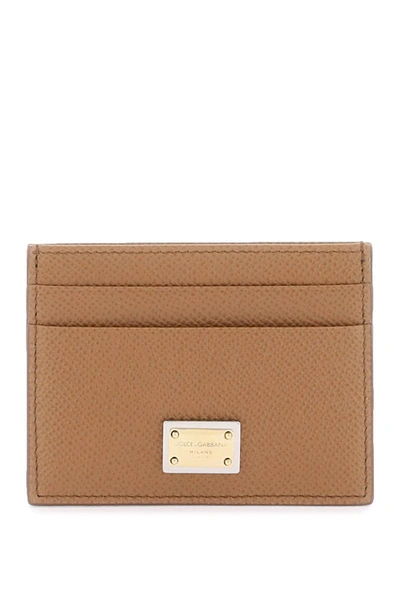 Shop Dolce & Gabbana Leather Card Holder With Logo Plaque In Brown