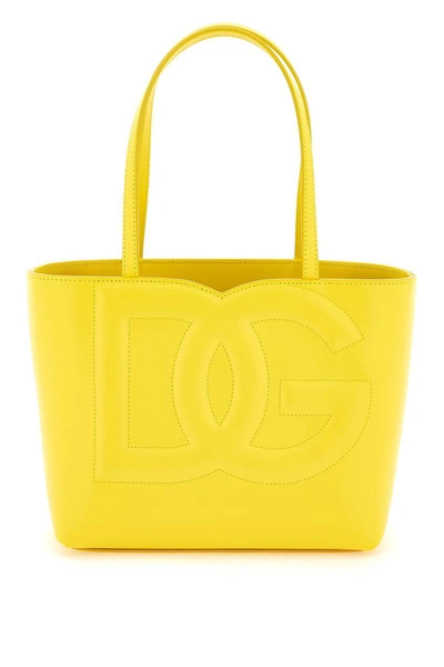 Shop Dolce & Gabbana Leather Tote Bag With Logo In Yellow