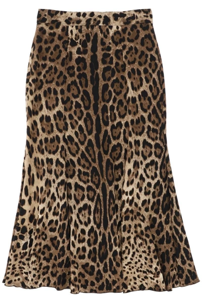 Shop Dolce & Gabbana Leopard Print Jersey Midi Skirt In Multicolor
