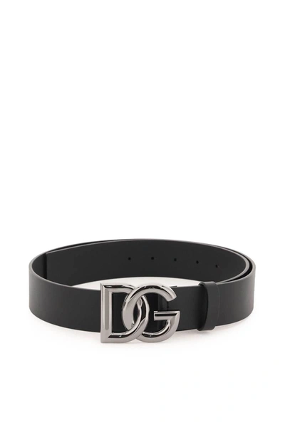 Shop Dolce & Gabbana Lux Leather Belt With Dg Buckle In Black