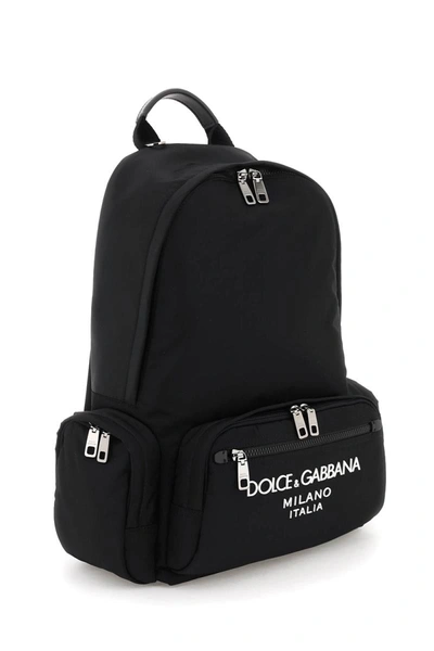 Shop Dolce & Gabbana Nylon Backpack With Logo In Black