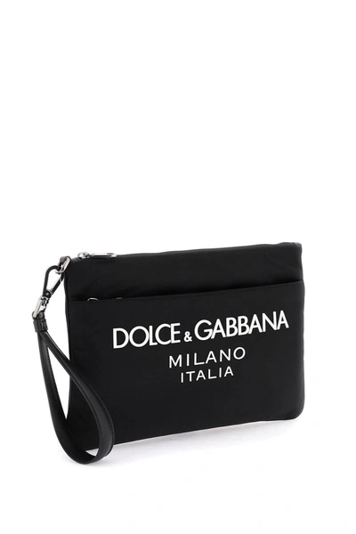 Shop Dolce & Gabbana Nylon Pouch With Rubberized Logo In Black