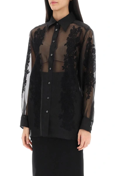 Shop Dolce & Gabbana Organza Shirt With Lace Inserts In Black