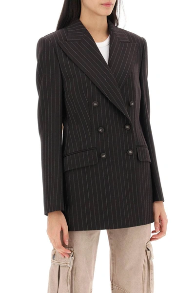 Shop Dolce & Gabbana Pinstriped Turlington Jacket In Brown