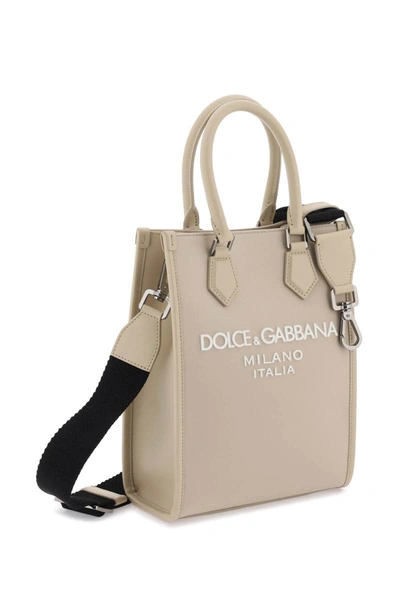 Shop Dolce & Gabbana Small Nylon Tote Bag With Logo In Beige