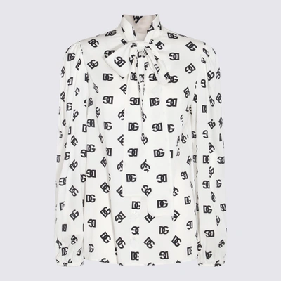 Shop Dolce & Gabbana White And Black Silk Blend Shirt