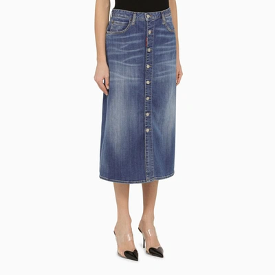 Shop Dsquared2 Navy Denim Skirt With Buttons In Blue