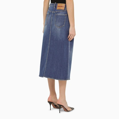 Shop Dsquared2 Navy Denim Skirt With Buttons In Blue