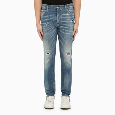 Shop Dsquared2 Regular Washed Denim Jeans With Wear In Blue